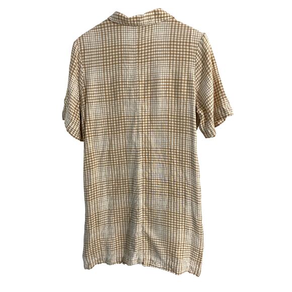 Everlane button down shirt dress women’s size M tan plaid 100% linen minimalist - Picture 4 of 8
